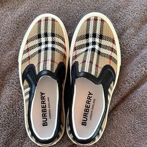 Burberry Plaid Slip-On Sneakers - Black, Red, and Tan